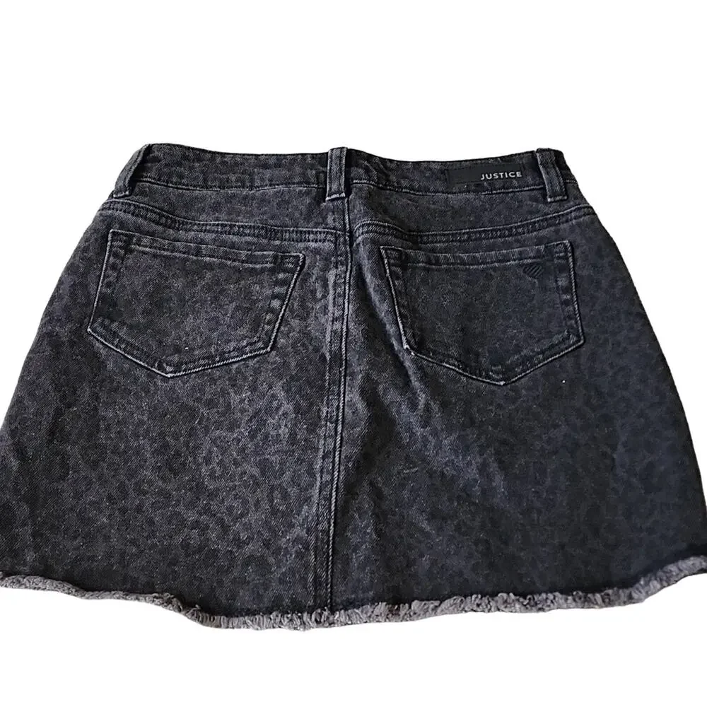 Justice Black/Gray Animal Print Denim Skirt, NWT